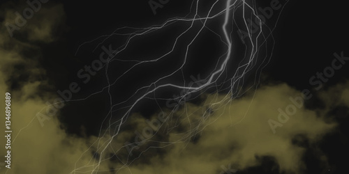 Mountainous Cumulus Clouds Boiling in the Summer Sky. White cloudiness, mist or smog overlay backgrounds. Wide sky and clouds dark tone. Dark cloud at evening sky with thunder bolt.