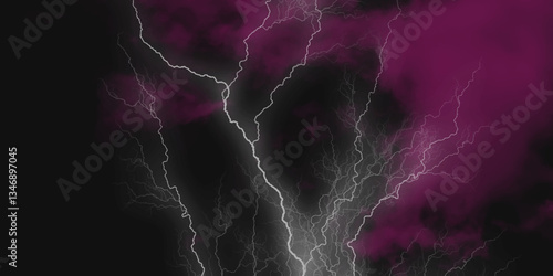 Mountainous Cumulus Clouds Boiling in the Summer Sky. White cloudiness, mist or smog overlay backgrounds. Wide sky and clouds dark tone. Dark cloud at evening sky with thunder bolt.