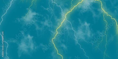 Mountainous Cumulus Clouds Boiling in the Summer Sky. White cloudiness, mist or smog overlay backgrounds. Wide sky and clouds dark tone. Dark cloud at evening sky with thunder bolt.