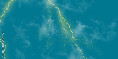 Mountainous Cumulus Clouds Boiling in the Summer Sky. White cloudiness, mist or smog overlay backgrounds. Wide sky and clouds dark tone. Dark cloud at evening sky with thunder bolt.