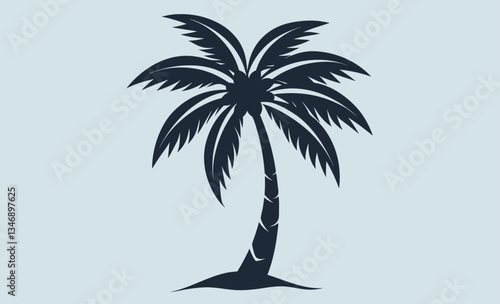 Palm tree silhouette, tropical beach tree vector illustration