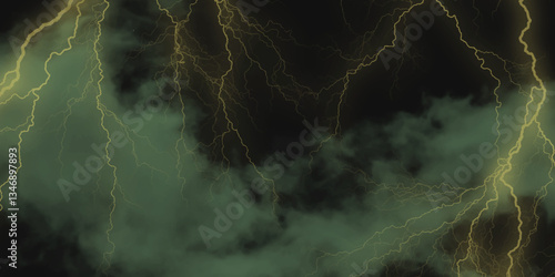 Mountainous Cumulus Clouds Boiling in the Summer Sky. White cloudiness, mist or smog overlay backgrounds. Wide sky and clouds dark tone. Dark cloud at evening sky with thunder bolt.