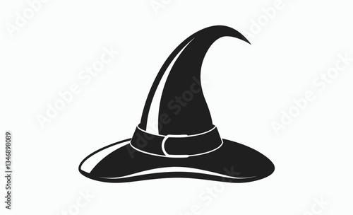 Witch hat silhouette, spooky Halloween hat vector illustration