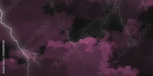 Mountainous Cumulus Clouds Boiling in the Summer Sky. White cloudiness, mist or smog overlay backgrounds. Wide sky and clouds dark tone. Dark cloud at evening sky with thunder bolt.