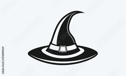 Witch hat silhouette, spooky Halloween hat vector illustration