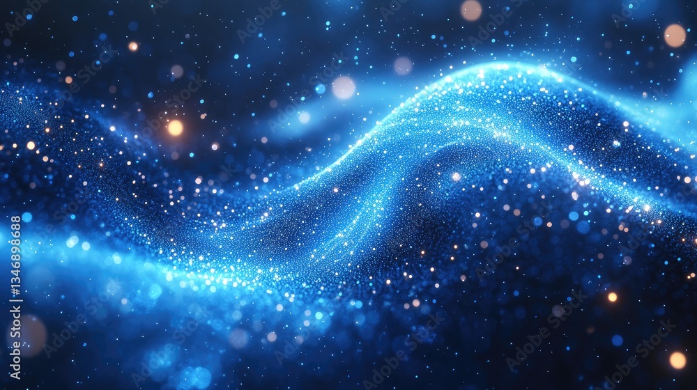 Blue particle wave, cosmic background, digital art, website header
