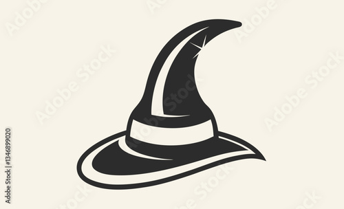 Witch hat silhouette, spooky Halloween hat vector illustration