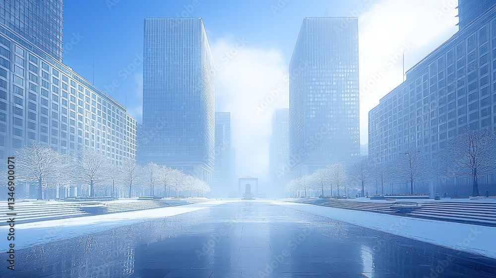 Fototapeta premium Cityscape in winter mist