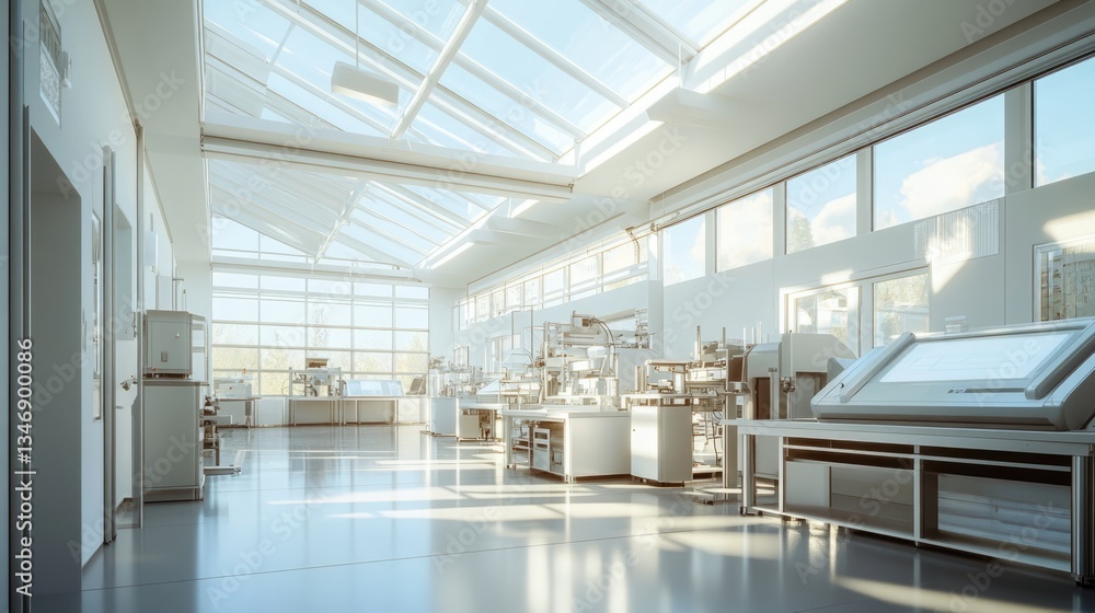 High-tech laboratory with modern equipment and large windows High-tech laboratory with modern equipment and large windows