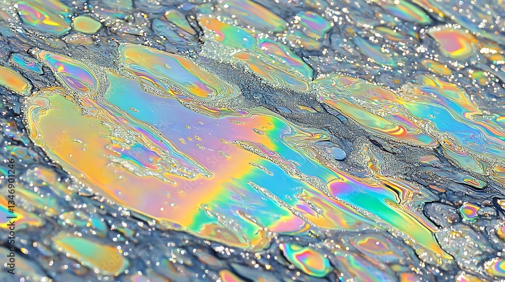 Colorful Oil Slick on a Grey Surface. Colorful Oil Slick on a Grey Surface.