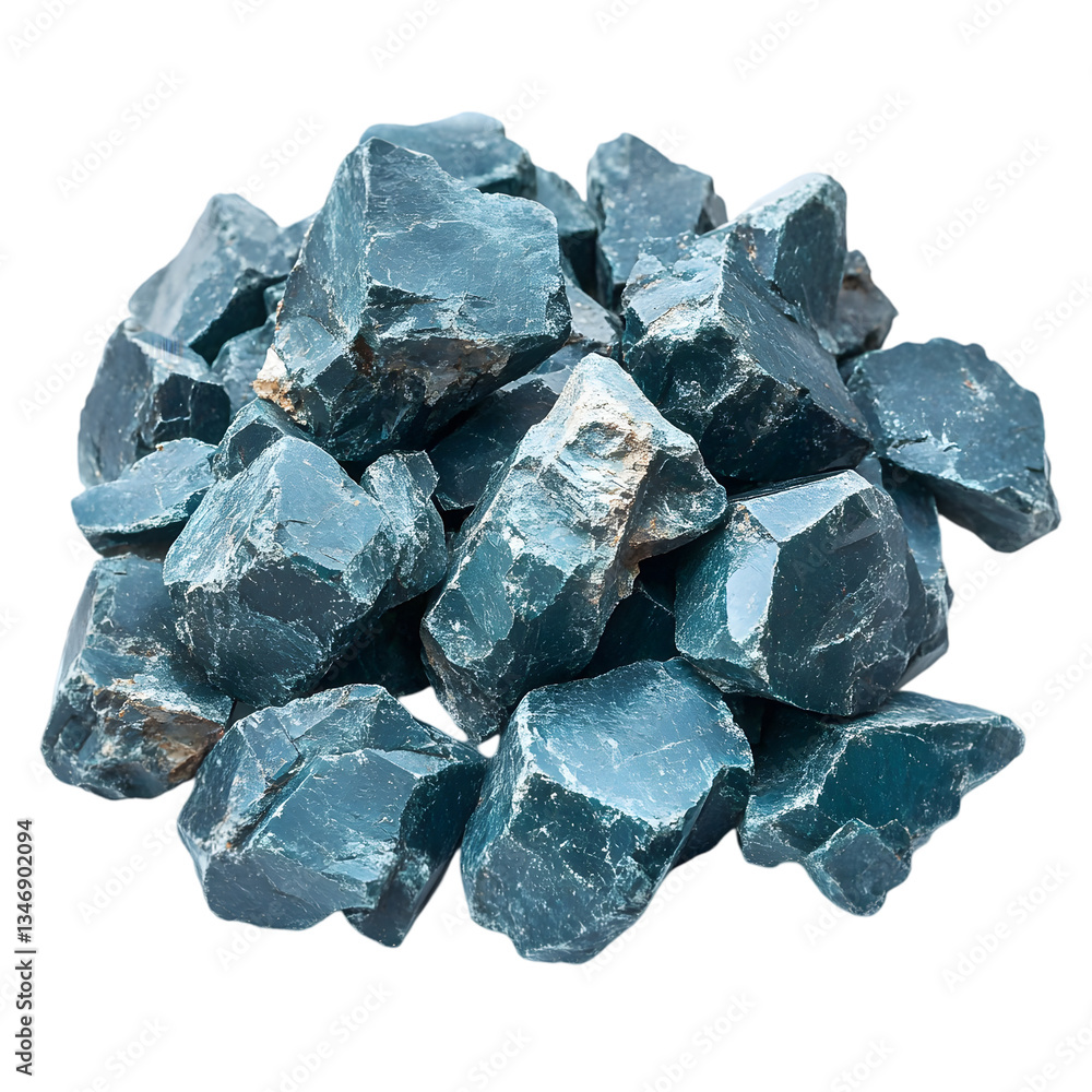 A pile of teal blue rough gemstones. A pile of teal blue rough gemstones.