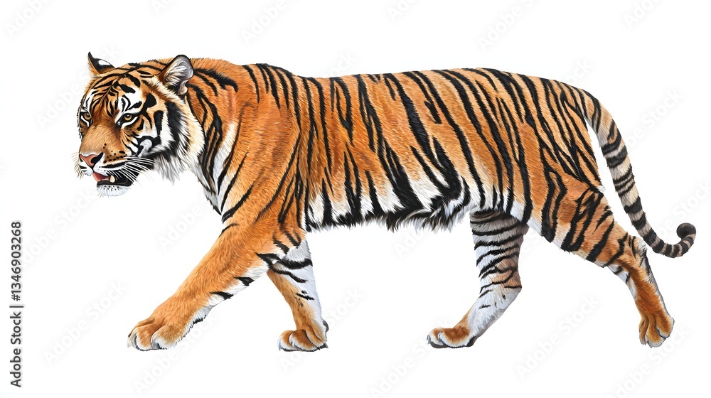 Majestic Tiger Walking Through Its Natural Habitat with Striking Orange and Black Stripes Majestic Tiger Walking Through Its Natural Habitat with Striking Orange and Black Stripes