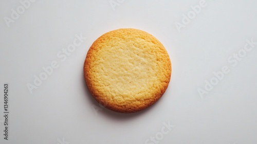Golden cookie isolated on white surface with bright studio background