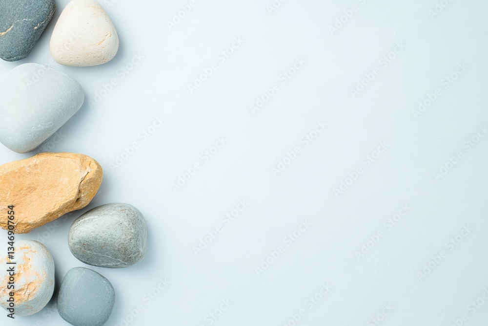 serene display of varied decorative stones arranged harmoniously on sleek white surface serene display of varied decorative stones arranged harmoniously on sleek white surface