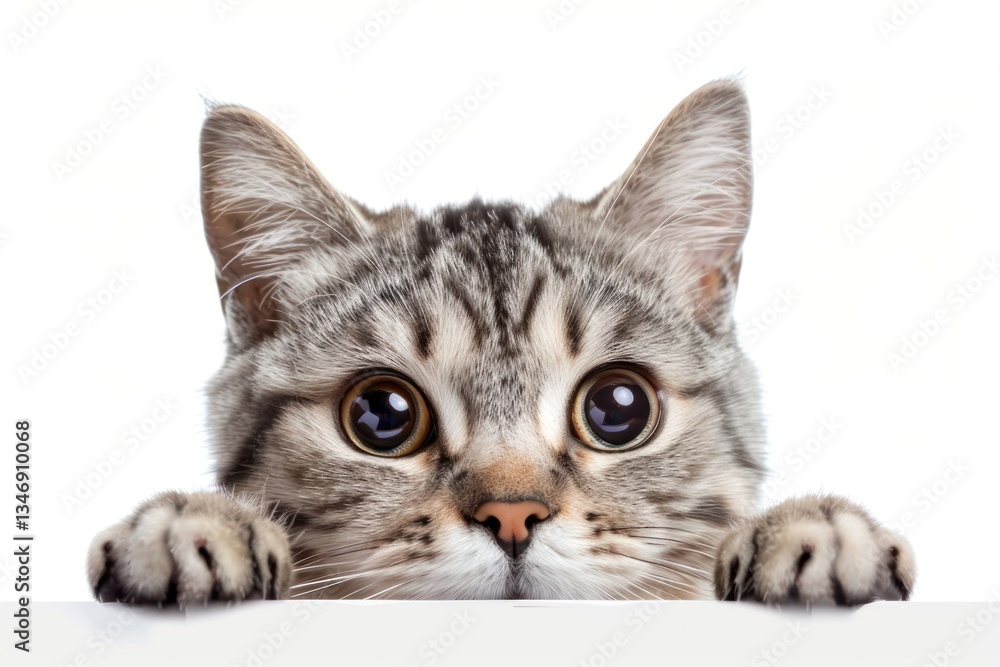 Obraz premium Curious kitten peeking over edge