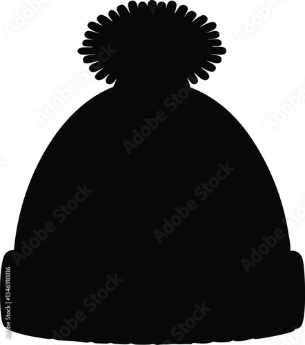 Bobble hat silhouette vector, Beanie silhouette vector