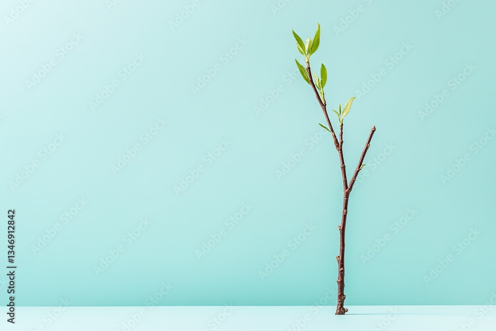 Obraz premium young sapling with delicate shoots sprouting set against solid color background