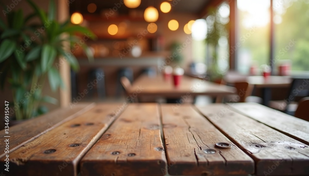 Rustic Wooden Tabletop with Bokeh Lights in a Blurred Cozy Restaurant Design Inspiration Rustic Wooden Tabletop with Bokeh Lights in a Blurred Cozy Restaurant Design Inspiration
