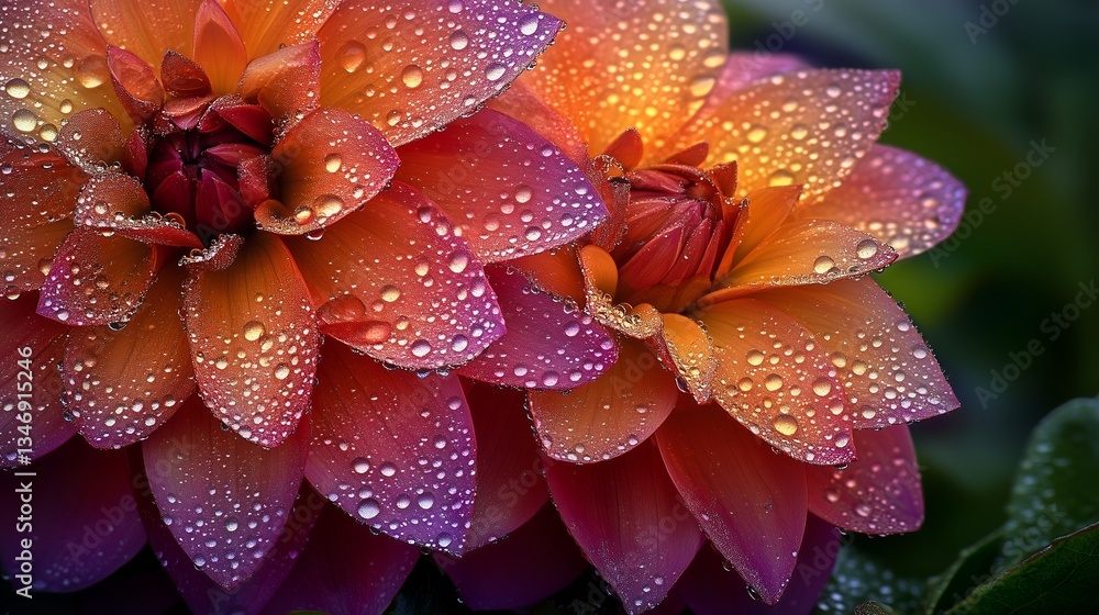 the artistic beauty of dew on flowers, emphasizing the intricate patterns of droplets, vibrant floral colors, and the harmonious relationship between water and plant life. the artistic beauty of dew on flowers, emphasizing the intricate patterns of droplets, vibrant floral colors, and the harmonious relationship between water and plant life.