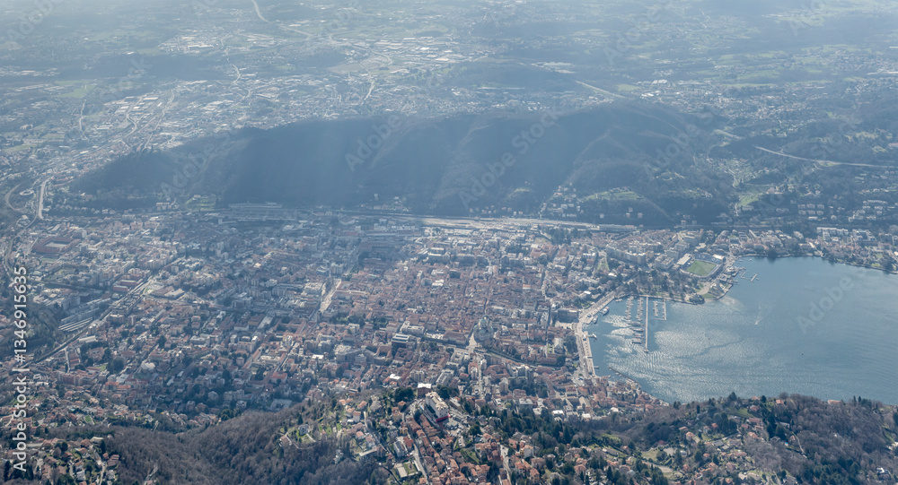 historical Como town on shore of western Lario lake , Italy