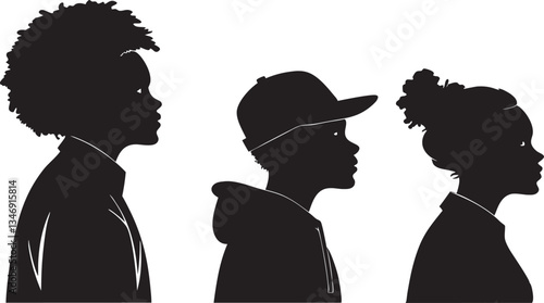 Stylized Silhouette Profiles of Diverse Individuals in Modern Fashion