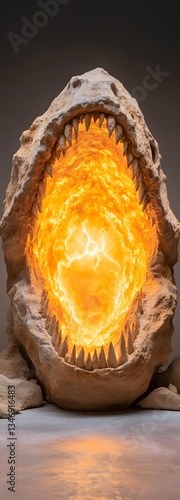 Obraz na płótnie A podium set inside the mouth of a fossilized dragon skull, glowing with mystical energy. w salonie