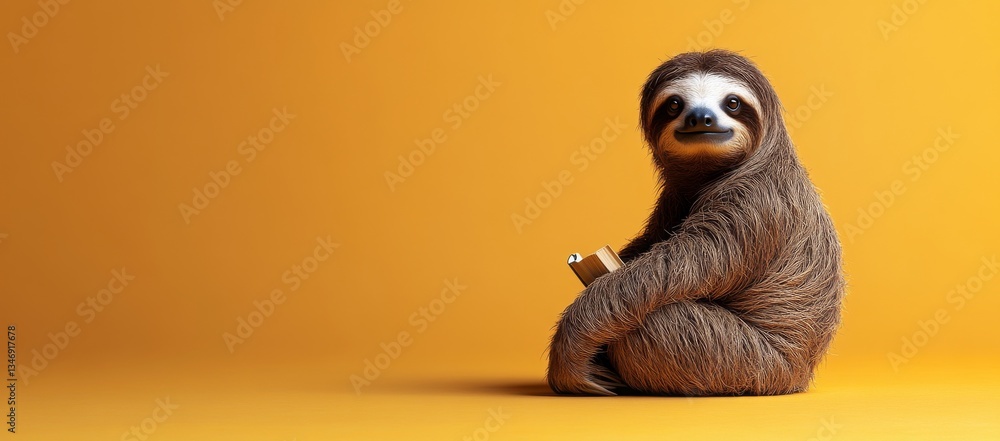 Obraz premium A cheerful sloth with glasses enjoys reading a book in a cozy setting