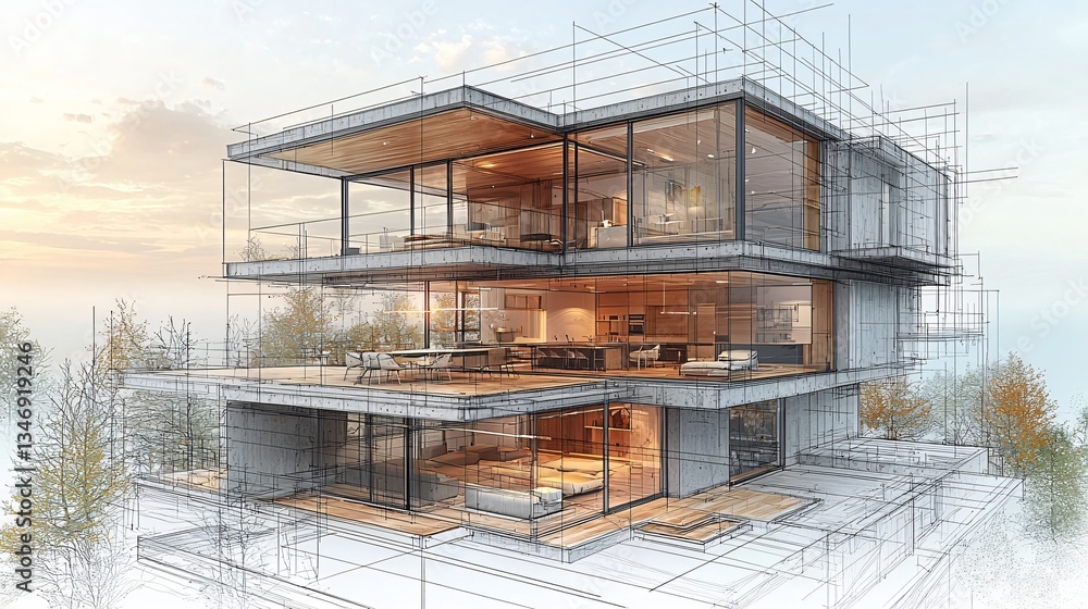 Modern House Design, Sunset View, Hilltop Location