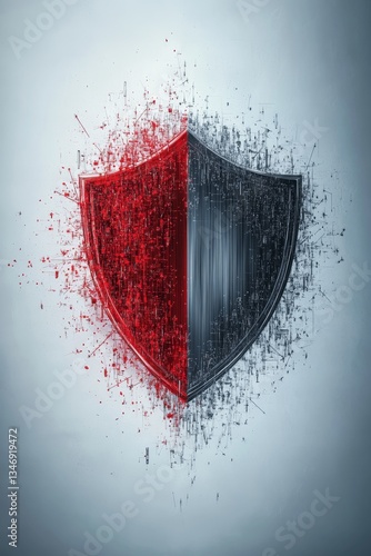 Obraz na płótnie A striking abstract representation of a shield, split between red and black, suggesting themes of protection and conflict. w salonie