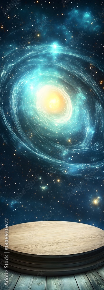 A floating podium lost in the middle of an endless space vortex.