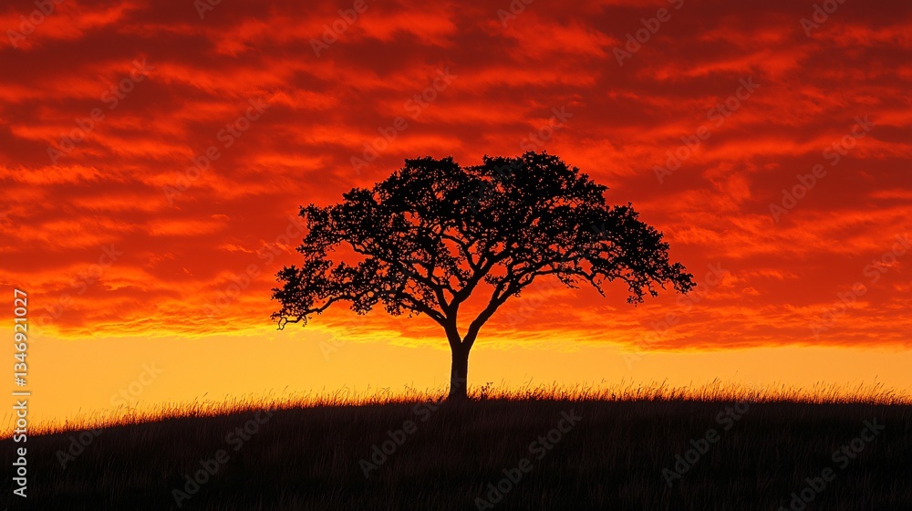 Silhouette tree sunset prairie Silhouette tree sunset prairie