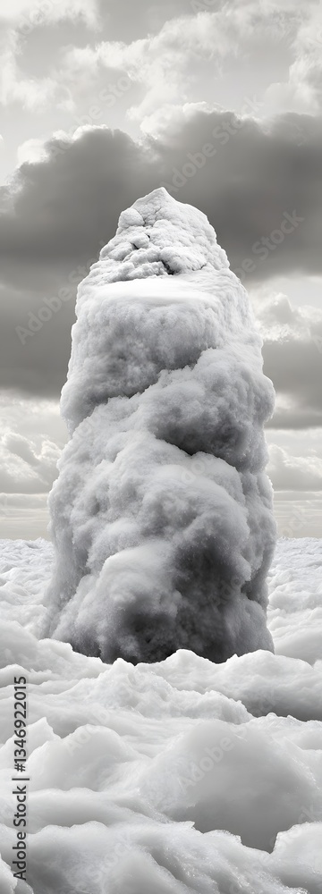 A podium positioned on top of a massive frozen wave, caught in time.