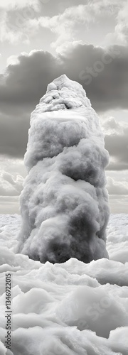 Obraz na płótnie A podium positioned on top of a massive frozen wave, caught in time. w salonie