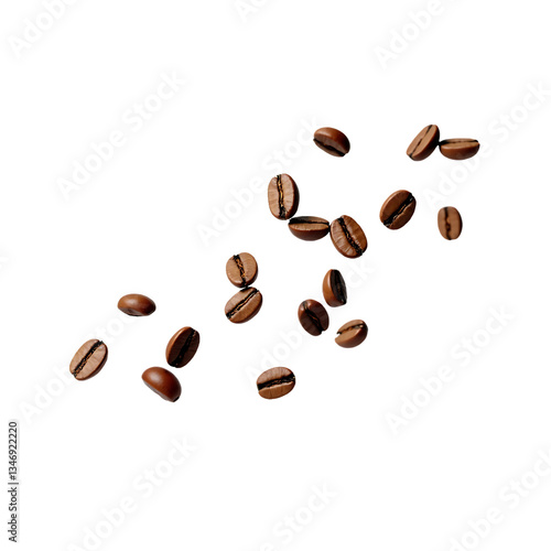 Falling coffee beans isolated on transparent background 