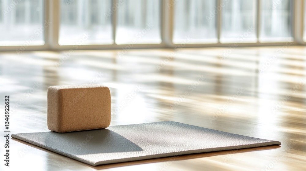 close-up of serene yoga mat and exercise block resting on polished wooden floor close-up of serene yoga mat and exercise block resting on polished wooden floor