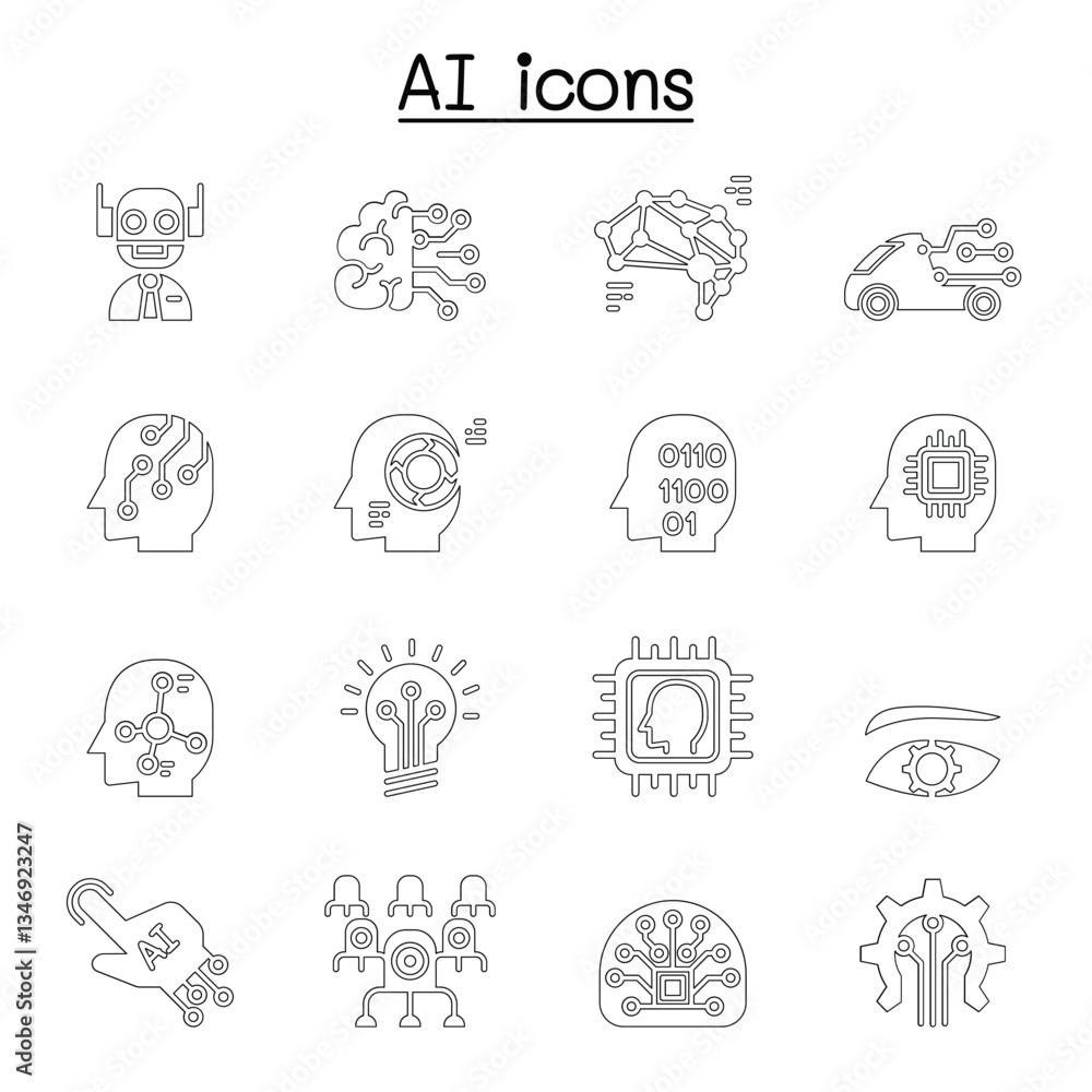 AI, Artificial intelligence icon set AI, Artificial intelligence icon set