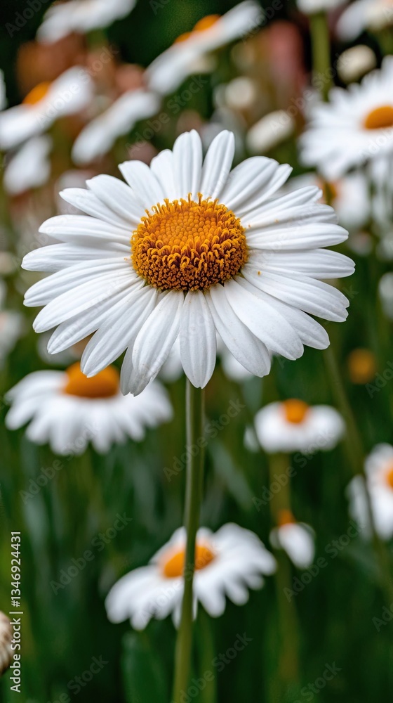 Obraz premium Large chamomile flowers in the garden. Medicinal plant. Small depth of field.