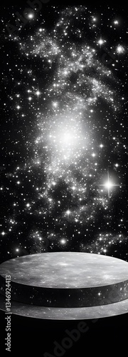Obraz na płótnie A podium suspended in an infinite cosmic void, surrounded by stars. w salonie