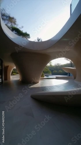 Modern Architectural Design with Curving Wooden Elements