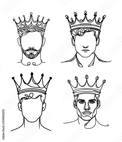 vector set of continous line drawing - king's crown (artwork 1).