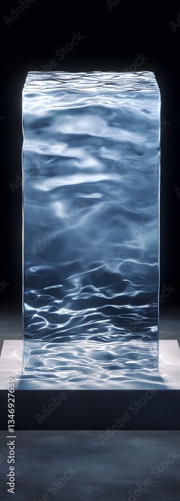 A liquid metal podium constantly shifting and reflecting its surroundings.