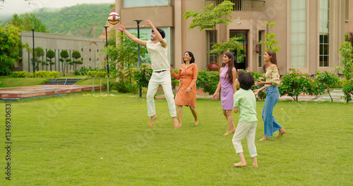 Ταπετσαρία Indian happy family young man woman group play ball game throwing in air have fu