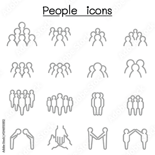 People icon set in thin line style