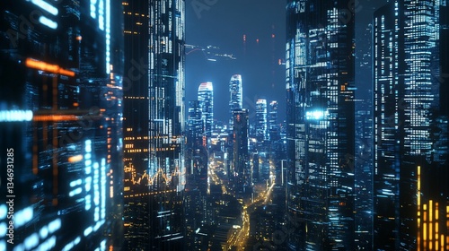 Wallpaper Mural Financial district night view infused with digital analytics and technology Torontodigital.ca