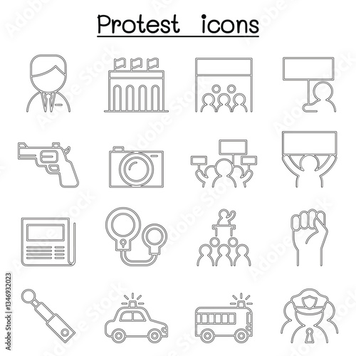Protest icon set in thin line style