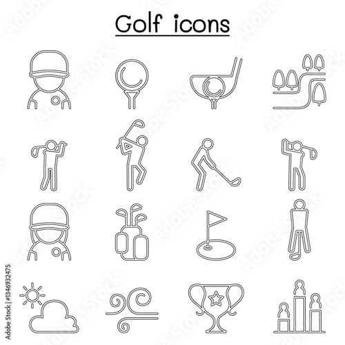 Golf icon set in thin line style