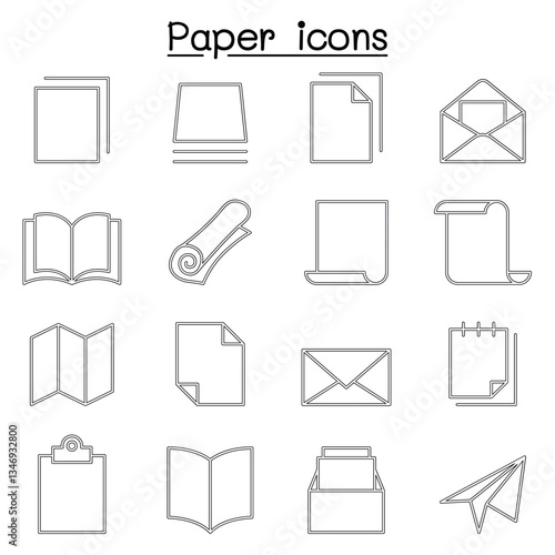 Photos Paper icon set in thin line style