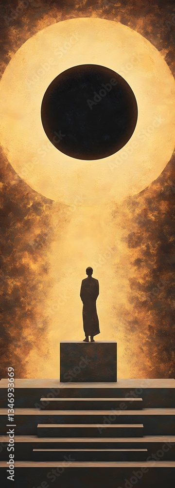A podium standing in the heart of an active solar eclipse, with dramatic contrasts.
