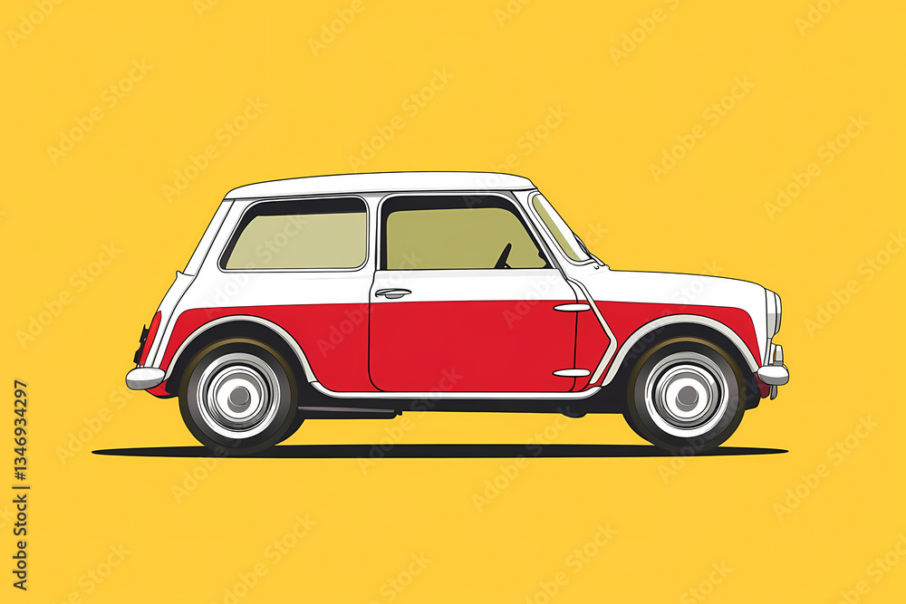 Classic Mini: A vibrant graphic depiction of a classic mini, a timeless icon of automotive design, presented with bold colors and clean lines. Classic Mini: A vibrant graphic depiction of a classic mini, a timeless icon of automotive design, presented with bold colors and clean lines.