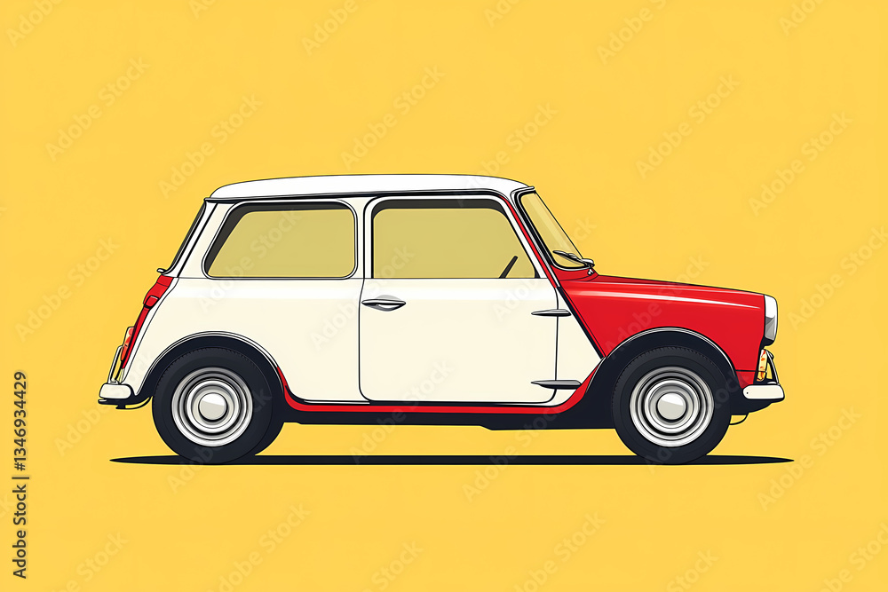 Classic Car Icon: A sleek and vibrant illustration of a classic car, exuding timeless charm and iconic design on yellow background. 